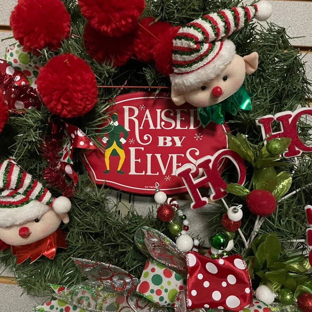 Christmas Elf Wreath Holiday Wall Door Decor Festive Holiday Home Decoration 14